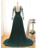Long Sleeves Dark Green Chiffon Lace Evening Dress